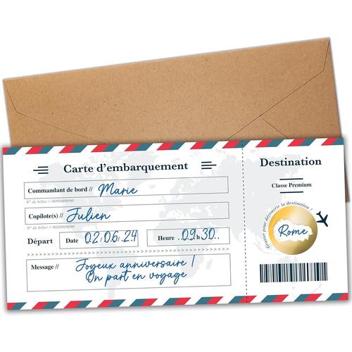 blanc Carte à gratter voyage surprise - Carte embarquement personnalisable à offrir - Billet avion annonce cadeau - Carte anniversaire voyage surprise - En français - Modèle blanc