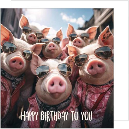 neutre Carte d'anniversaire carrée de qualité supérieure avec enveloppe. Carte de Happy Birthday pour homme femme ami motif cochons humoristiques (GQ169 SW024)