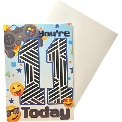 Sensations / E Carte D'anniversaire Pour Garçon De 11 Ans Avec Enveloppe Motif Manette De Jeu Animé Et Émoji 19 X 13,3 Cm