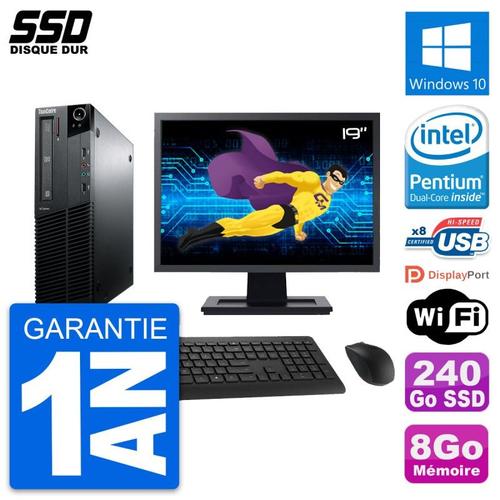 PC Lenovo M81 SFF Ecran 19" Intel G630 RAM 8Go SSD 240Go Windows 10 Wifi