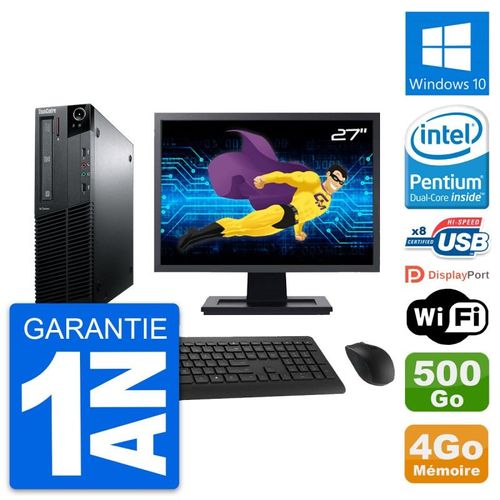 PC Lenovo M81 SFF Ecran 27" Intel G630 RAM 4Go Disque Dur 500Go Windows 10 Wifi