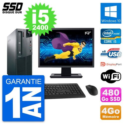 PC Lenovo M81 SFF Ecran 19" Intel Core i5-2400 RAM 4Go SSD 480Go Windows 10 Wifi