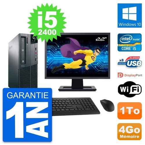 PC Lenovo M81 SFF Ecran 22" Intel i5-2400 RAM 4Go Disque Dur 1To Windows 10 Wifi