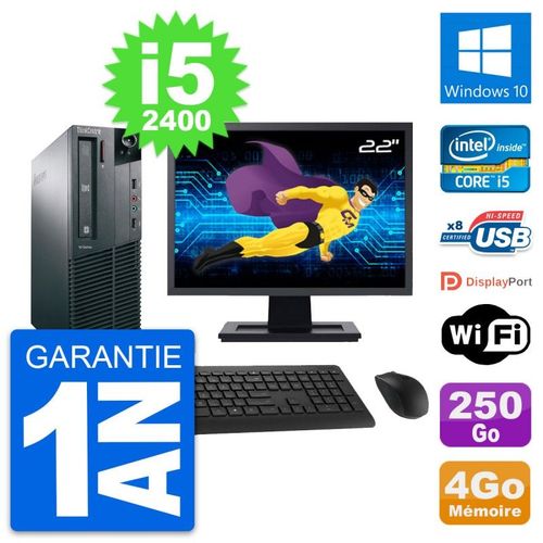 PC Lenovo M81 SFF Ecran 22" Intel i5-2400 RAM 4Go Disque 250Go Windows 10 Wifi