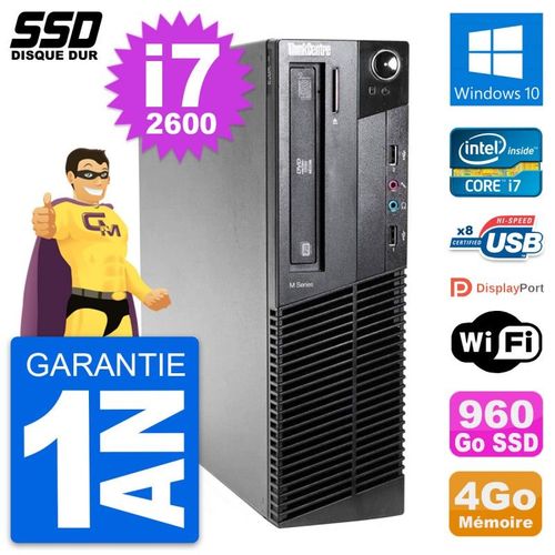 PC Lenovo ThinkCentre M81 SFF Intel i7-2600 RAM 4Go SSD 960Go Windows 10 Wifi