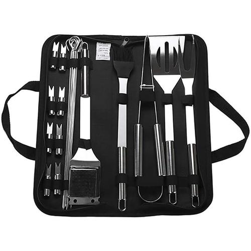 20 pcs Set Barbecue Accessoire Acier Inoxydable Barbecue Ensemble d'outils pour d'anniversaire Fête des Pères Camping Grillades Malette Ustensiles Barbecue Idéal Cadeaux pour Homme Papa