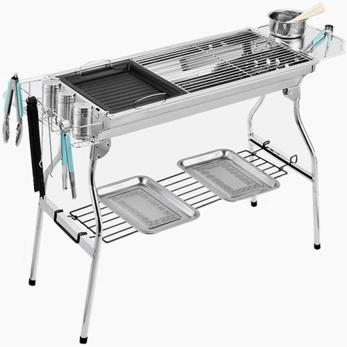 Silver Grand Gril à Charbon Extérieur en Acier Inoxydable épais, Réchaud Portatif De Barbecue De Partie De Plage, Ustensiles De Cuisine Gourmands, Convient pour 5-15 Personnes