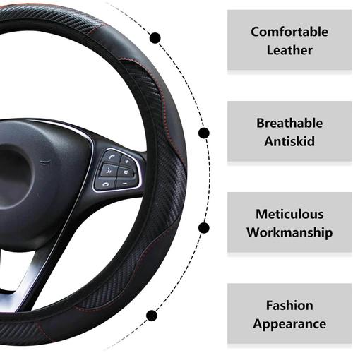 Normal Normal Couvre Volant Voiture Pour Kia Optima, Housse Caches Volant En Cuir Antidérapant Respirant Fibre Carbone Élastique Protection Volant Accessoires Intérieur,Black