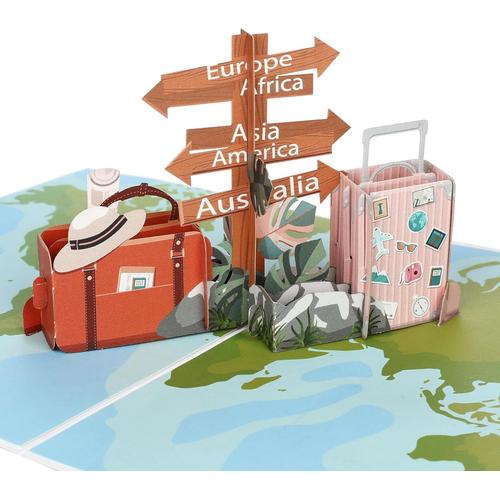 Moderne 3D Pop-Up Card Travel carte de bon d'achat, carte pliante pour vacances, voyage, anniversaire ou adieu emballage créatif pour les voyages en ville, les croisières ou la lune de miel