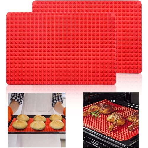 Rouge Diamond Chef Lot de 2 tapis pyramidaux en silicone, faciles à nettoyer, réutilisables, pour four, grill, barbecue en intérieur, 26 x 39 cm (rouge)