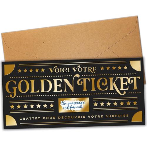 Or Golden ticket à gratter Carte Cadeau Surprise Personnalisable - Idéal Anniversaire, EVJF, Départ Retraite, Cadeau Couple, Annonce - Design Or et Noir