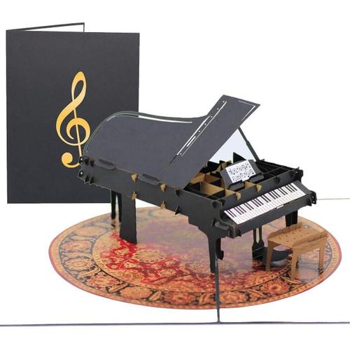 Noir Cards Grand piano fête des pères popup carte de voeux pour toutes les occasions joyeux anniversaire, félicitations, remise des diplômes, musiciens de retraite, enseignant et étudiant, les