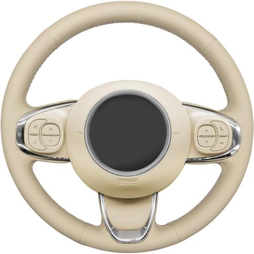 Style 02: Cuir Microfibre Beige + Fil Blanc Style 02: Cuir Microfibre Beige + Fil Blanc Housse De Volant En Cuir Microfibre Beige Pour Fiat 500 2015-2021/500c 2016-2021