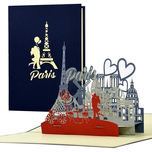 Paris A124AMZ - Bon de voyage pop-up 3D pour elle ou lui dans la ville de l'amour - Bon ou carte d'anniversaire Paris - Idée cadeau et cadeau