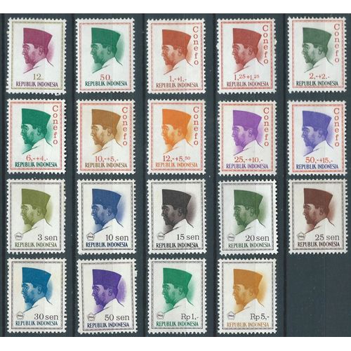 Indonésie Lot De 19 Timbres Neufs Avec Trace De Charnière. Président Sukarno Années 1964 À 1966