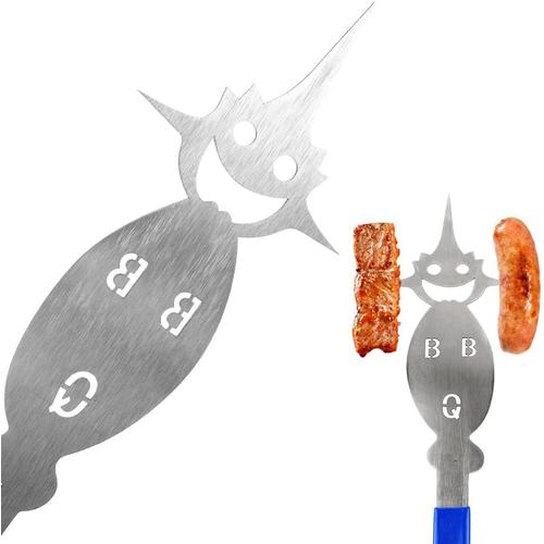 Ustensiles de barbecue multifonctions - Outils de barbecue uniques 6 en 1 - Fourchette à viande de 35 cm - Ustensiles de barbecue intégrés pour homme - Bleu