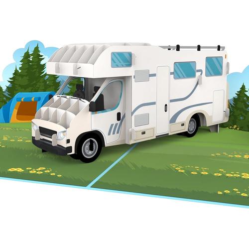 Camping avec camping-car ® Carte Pop-Up ¿ Camping avec camping-car ¿ Carte cadeau 3D pour un anniversaire ou comme bon de voyage pour des vacances en camper