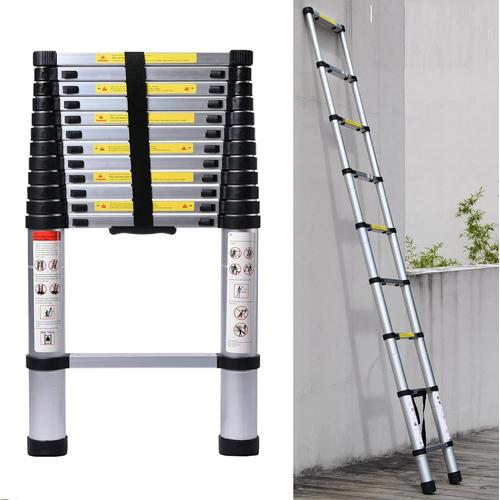 Argent 3,8m Échelle Télescopique En Aluminium Bricolage Pliable Extensible Unique Droite Multi-Fonction Ladder Charge 330lbs (150 Kg)