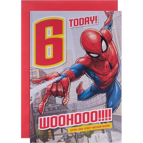 Carte d'anniversaire 6 Spiderman Carte d'anniversaire 6 ans pour enfants ¿ Motif Spider-Man Marvel