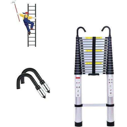 échelle Télescopique Pliante en Aluminium, 6.2M Escabeau Extensibles avec 2 Crochets, Légères Polyvalente Loft Ladder, Charge Max 330lbs