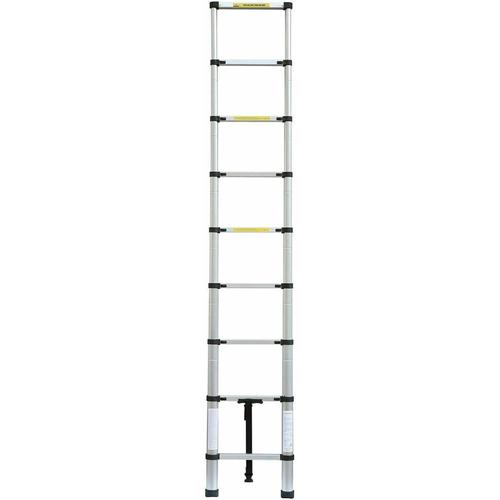 Argent, Noir Échelle Télescopique 2,6m En Aluminium Bricolage Pliable Extensible Unique Droite Multi-Fonction Ladder Charge 330lbs (150 Kg)