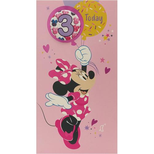 Joli design Disney Carte d'anniversaire 3 ans pour elle/fille avec enveloppe ¿ Motif badge ¿ avec Minnie Mouse, 121 mm x 229 mm