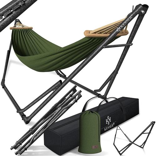 Kaki ® Hamac Vill Avec Armature En Métal Pliable Et Réglable Cadre Stable Pour L'intérieur Et L'extérieur Avec Sac De Transport - Hamac Suspendu Pour Camping, Jardin, Piscine, Balcon, Terrasse