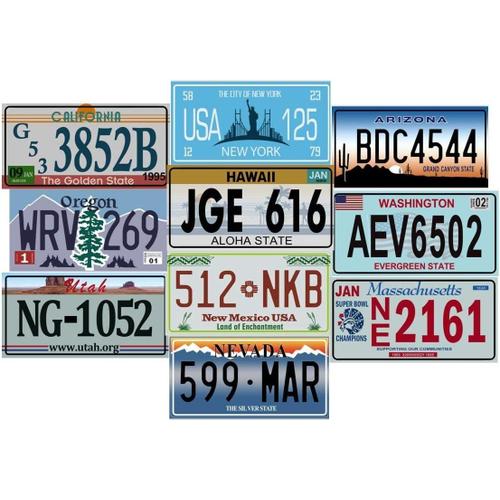 Multicolore Multicolore - Lot De 10 Plaques D' Immatriculation De Voiture Usa En Métal - Répliques De Vraies Plaques Américaines (V1)