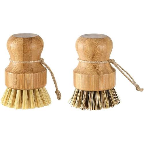 Bois 2 Pièces Brosse à Vaisselle épurateur De Nettoyage De Salle De Bain Brosse à Récurer Pour La Vaisselle Brosses à Casseroles Brosse Ronde Plaque De Poignée En Bois Coco