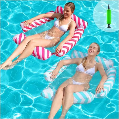 Bleu + Rouge Hamac De Piscine, 2pcs Flottantes Hamac Lit Flottant Chaise Longue Gonflable 4-En-1 Hamac Flottantes Hamac Flotteur Matelas Hamac Piscine Matelas Piscine Pliable Matelas Gonflable