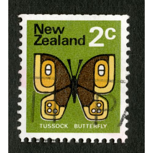 Timbre Oblitéré New Zealand, Tussock Butterfly, 2c