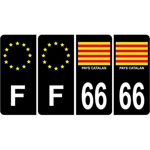 Lot De 4 Autocollant Sticker Plaque D'immatriculation Voiture 66 Drapeau Catalan Noir Logo Couleur & F Europe