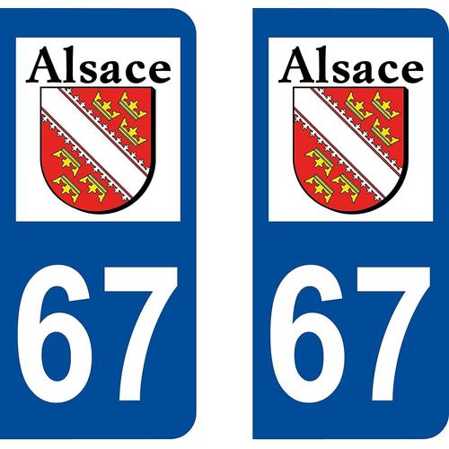 67 Alsace Blason Département Région Autocollant Plaque Immatriculation Auto Voiture Sticker, Couleur : Bleu, Angle : Arrondi