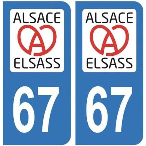 Bleu Bleu Autocollant Stickers Plaque Immatriculation Département 67 Bas-Rhin Région Alsass Alsace