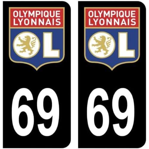 Noir Noir Autocollants Stickers Plaque Immatriculation 69 Club Ol Olympique Lyonnais Foot Noir