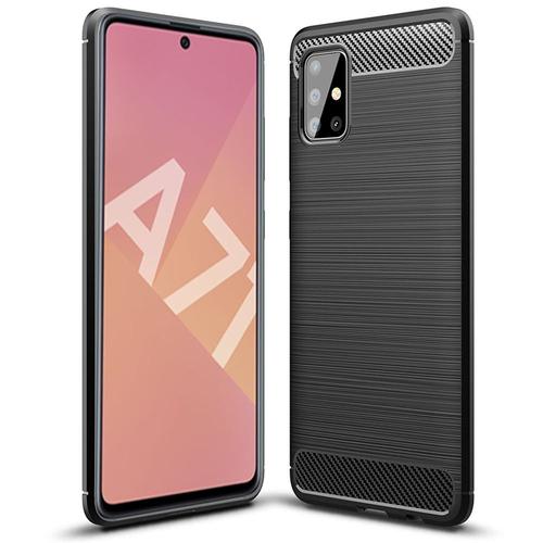 Coque Brossée Noire Samsung Galaxy A71 Carbon Fiber Antichoc - Accessoires Pochette Case Nouvel Galaxy A71 2019 / 2020