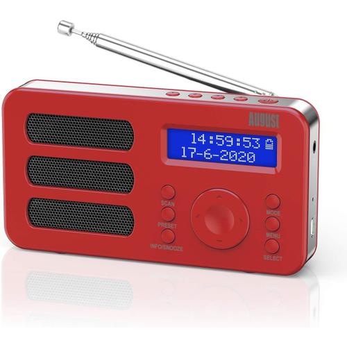 Rouge Rouge Radio Portable Rechargeable FM Dab RNT - MB225 – Petite Radio Numérique Stéréo Portative Digitale avec Batterie Alarme Poste