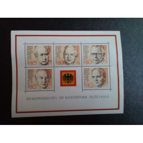 Timbre Allemagne / Rfa Yt Bf 13 Série: Présidents De La République Fédérale, Heuss, Lübke, Heinemann, Scheel, Carstens 1982 ( 090104 )