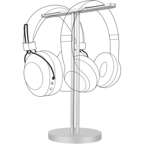 Argenté. Argenté. Alliage d'aluminium Double Support pour Casque Grand Over Ear, Support de Casque de Jeu, Support d'affichage de Bureau