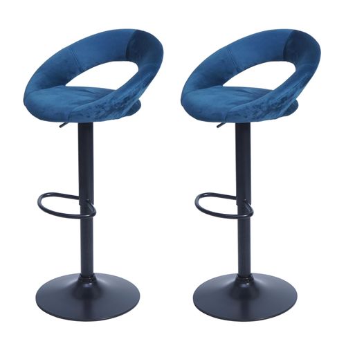 2x Tabouret De Bar Hwc-F46, Chaise De Comptoir, Monture Noire   Velours, Pétrole