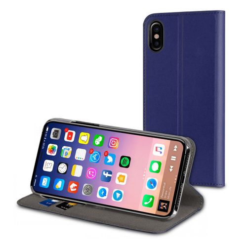 Muvit Etui Folio Standard Pour Smartphone - Bleu - Apple Iphone X