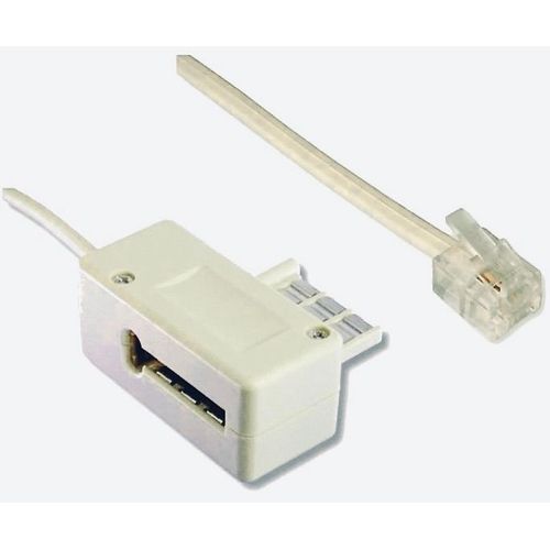 Cordon blanc normalisé RJ11/gigogne M/F pour fax ou modem Lg10.00M + Conjoncteur gigogne RJ11 avec f
