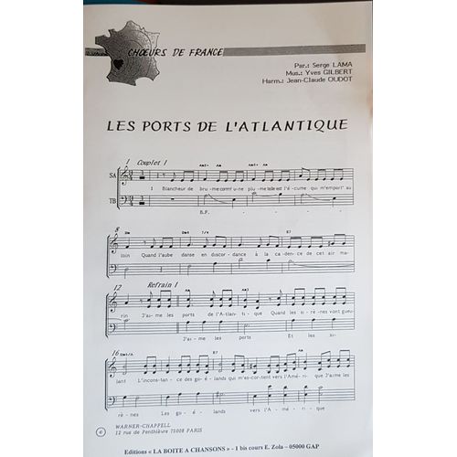 Les Ports De L'atlantique Partition Pour Ch¿Ur Mixte