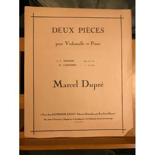 Marcel Dupré Légende Pour Violoncelle Et Piano 2 Pièces N°1 Partition Éd. Leduc