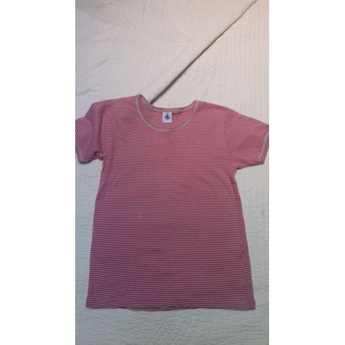 Tee Shirt Petit Bateau Mixte 12 Ans Blanc Er Rouge Rayé