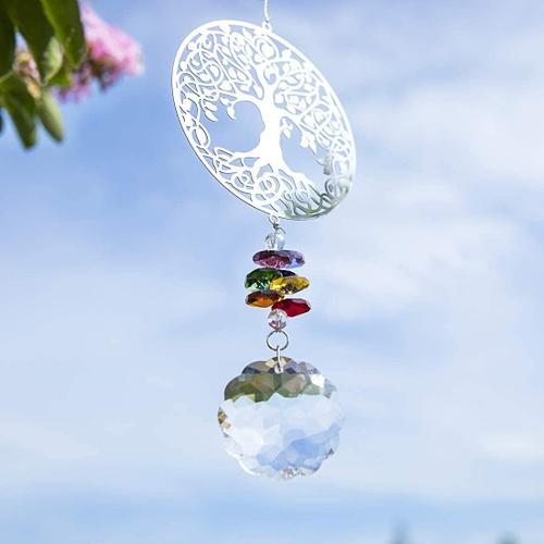 Style * 4 Style * 4 H&D HYALINE & DORA Cristal Suncatcher Suspendu Arbre de Vie en Métal Coloré Chakra Perle Feng Shui Cristal Pendentif