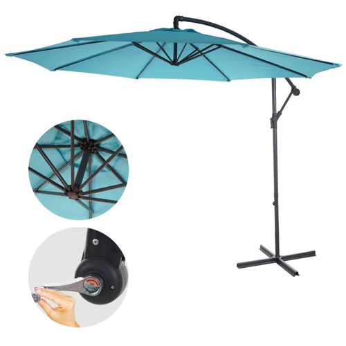 Parasol Déporté Semi-Pro Acerra, Protection Contre Le Soleil, 3m Inclinable   Turquoise Sans Support