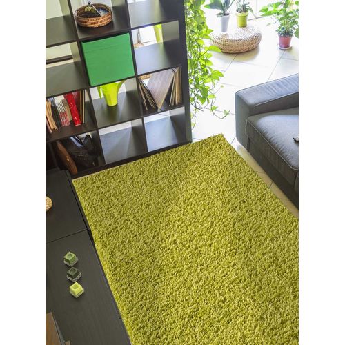 Tapis Longs Poils Shaggy 60x110 Rectangle Tissé Vert Motif Uni Simple