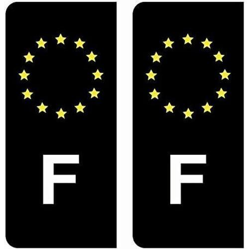 Autocollant Stickers Plaque Immatriculation Voiture Auto F France Union Européenne Europe Eu Noir Étoiles Jaunes