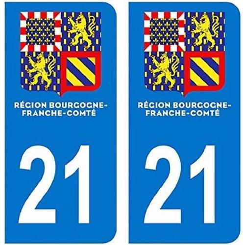 Autocollant Stickers Plaque Immatriculation Voiture Auto Département 21 Côte-D¿Or Logo Région Franche-Comté Nouveau Modele